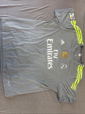 adidas Gray Real Madrid Fly Emirates Training Shirt with Neon Yellow Stripes